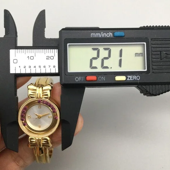 Vtg Avon Gold Tone Watch Women 22mm Bow Accents Pink Stones New Battery 6.25" - Picture 10 of 12